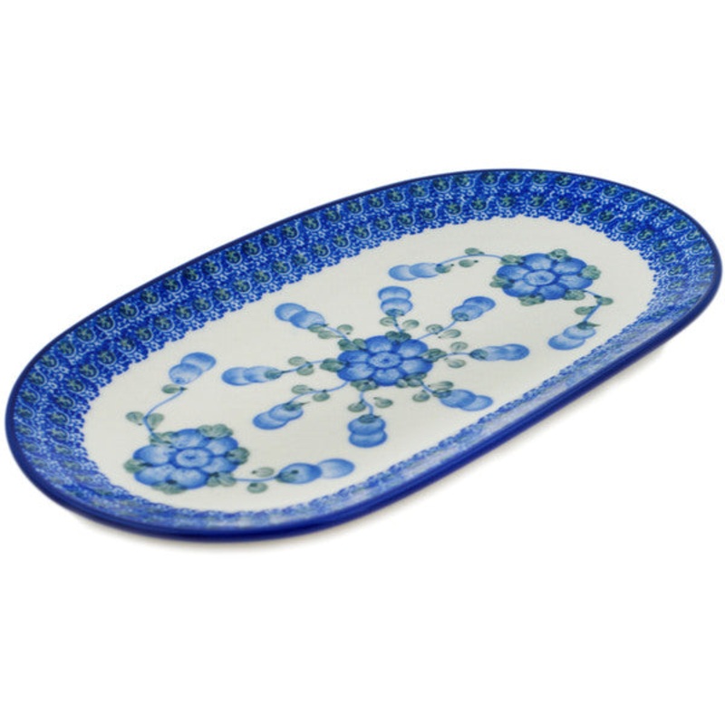 Polish Pottery 10 Oval Platter Blue Poppies