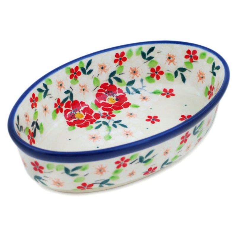 Polish Pottery 6 Condiment Dish Festive Mistletoe UNIKAT