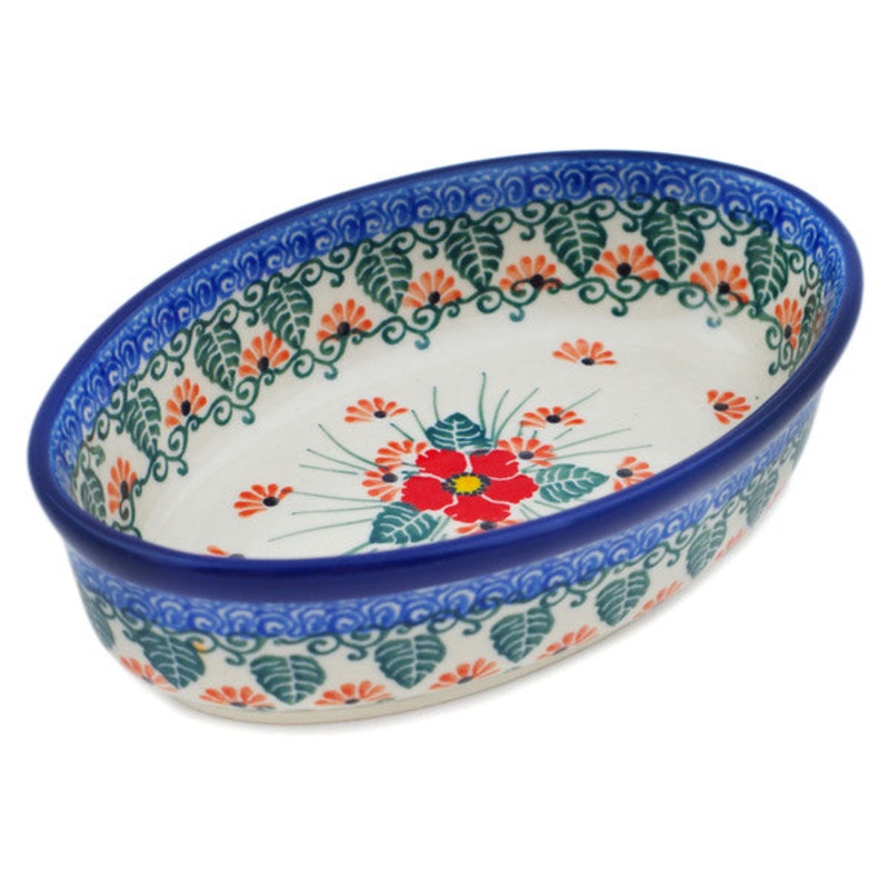Polish Pottery 6 Condiment Dish Pink Forget Me Not UNIKAT