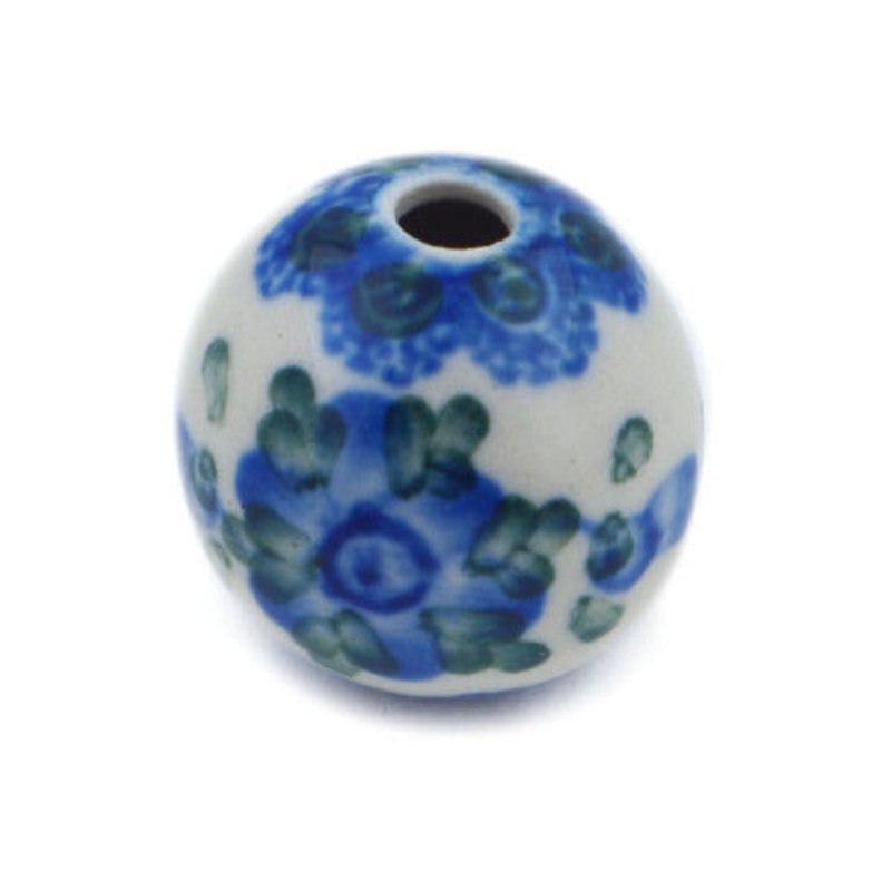 Polish Pottery 1 Bead Blue Poppies