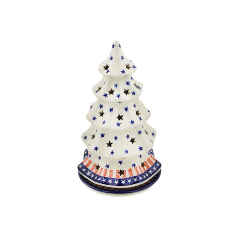 Polish Pottery 10 Christmas Tree Candle Holder Classic Americana
