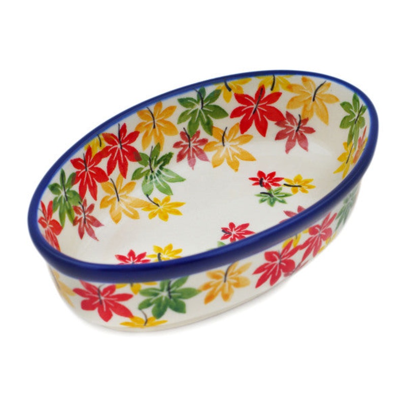 Polish Pottery 6 Condiment Dish Collecting Leaves UNIKAT