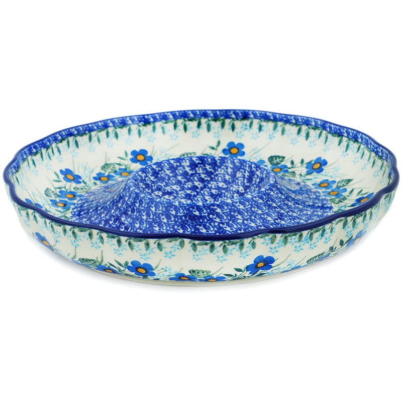 Polish Pottery 10 Chip and Dip Platter Blue Joy