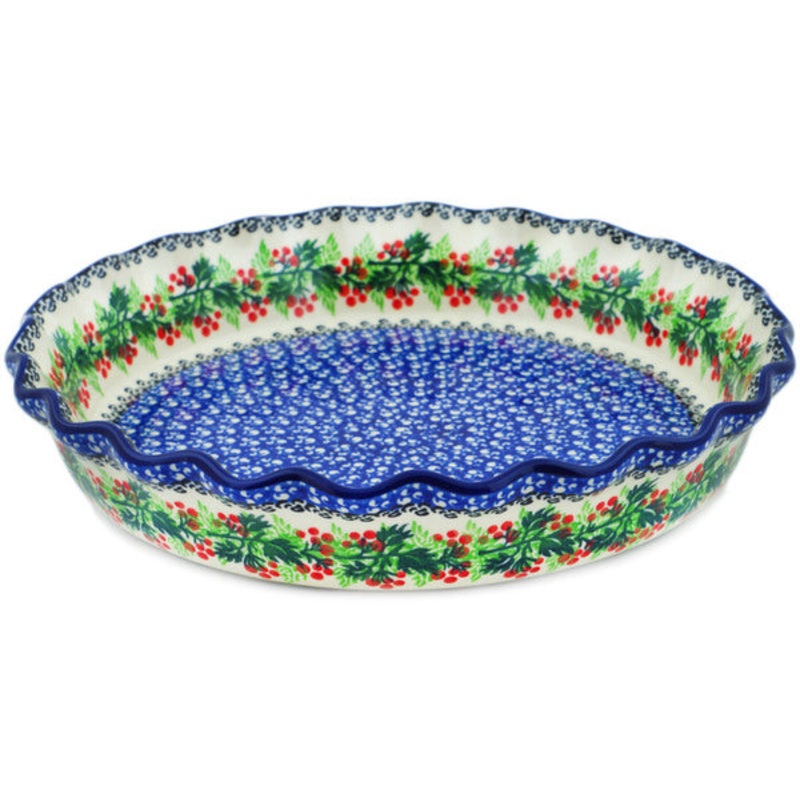 Polish Pottery 10 Fluted Pie Dish Blooming Rowan