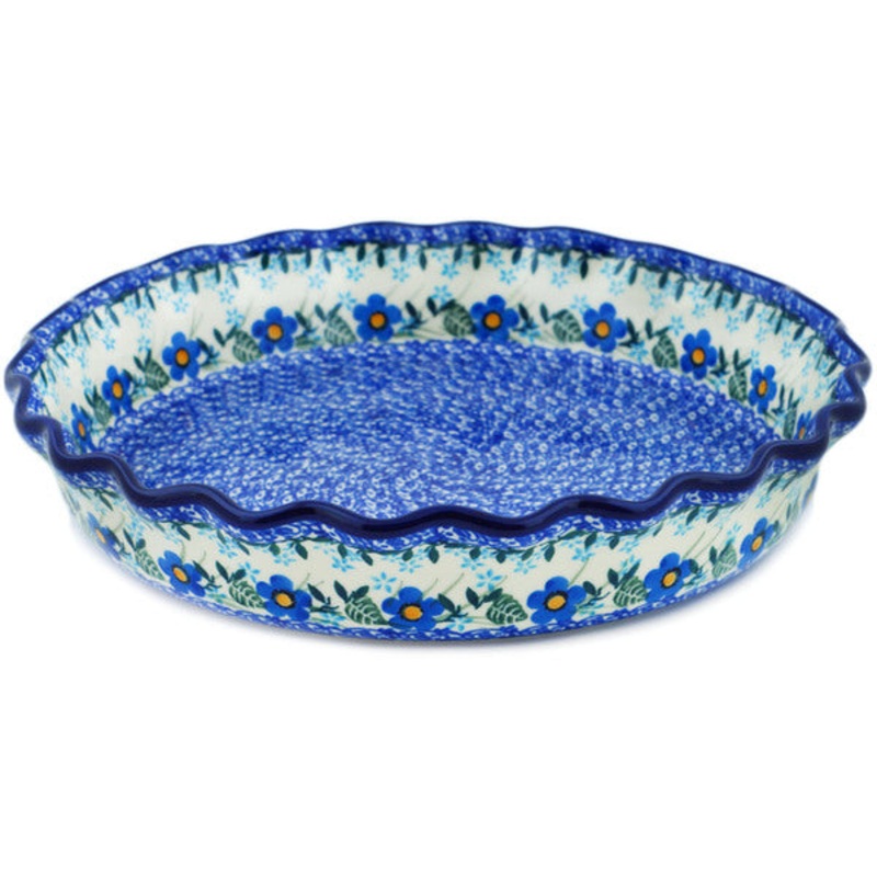 Polish Pottery 10 Fluted Pie Dish Blue Joy