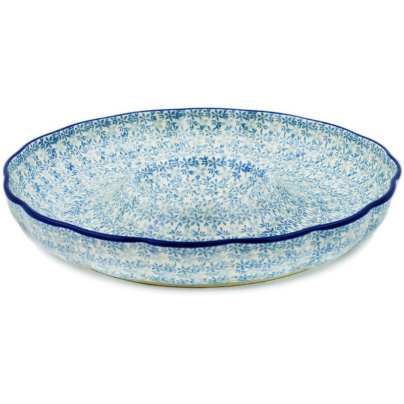 Polish Pottery 10 Chip and Dip Platter Blue Water Lily