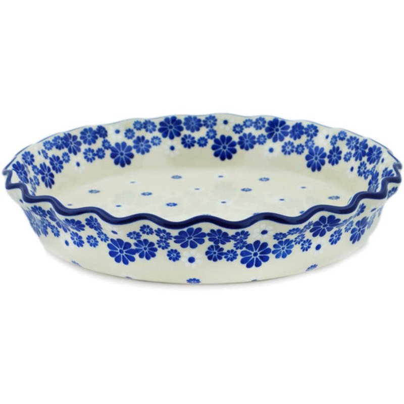 Polish Pottery 10 Fluted Pie Dish Cobalt Lace