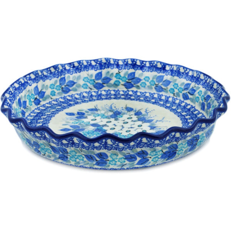 Polish Pottery 10 Fluted Pie Dish Delicate Magnolia UNIKAT