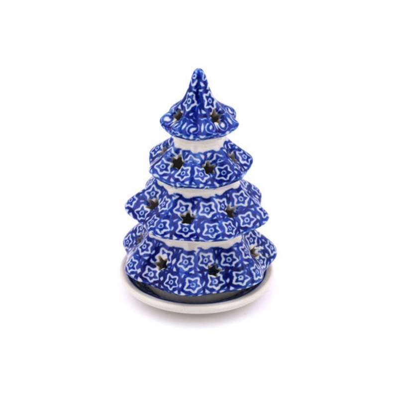 Polish Pottery 6 Christmas Tree Candle Holder Night Sky