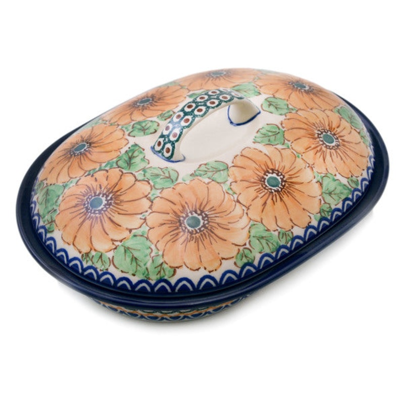 Polish Pottery 10 Baker with Cover August Sunflowers UNIKAT