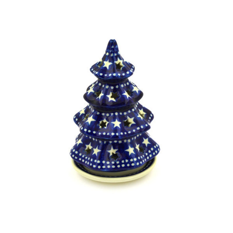 Polish Pottery 6 Christmas Tree Candle Holder Midnight Stars
