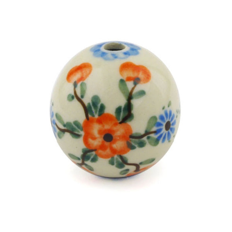 Polish Pottery 1 Bead Cherry Blossoms