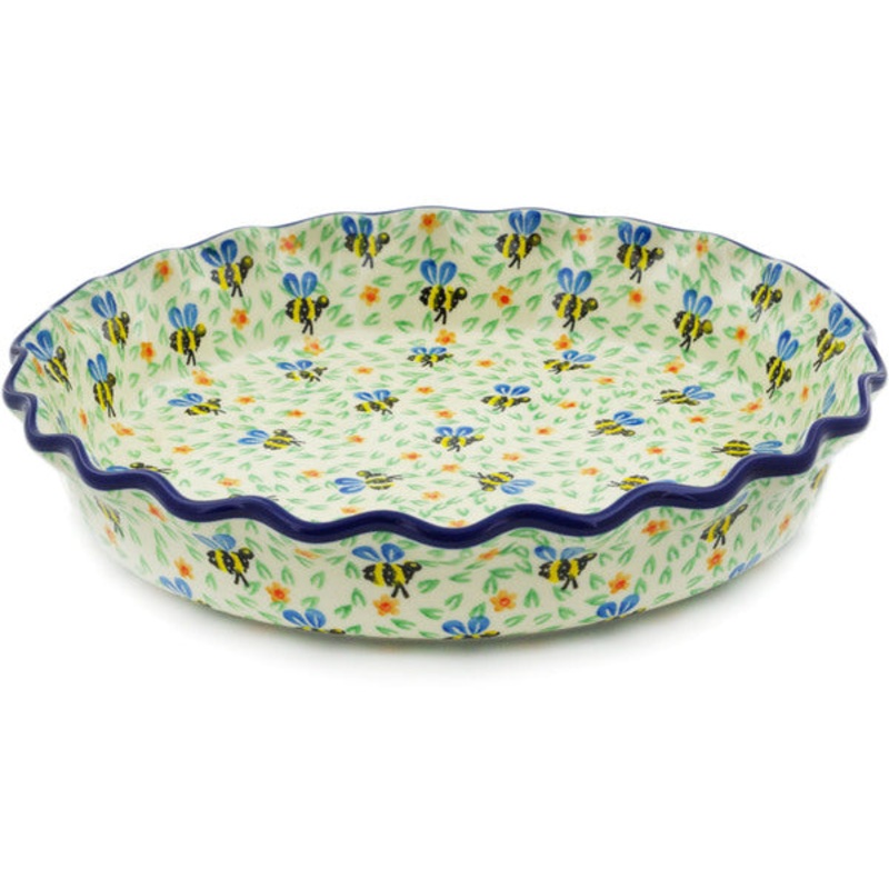 Polish Pottery 10 Fluted Pie Dish Honey Bee