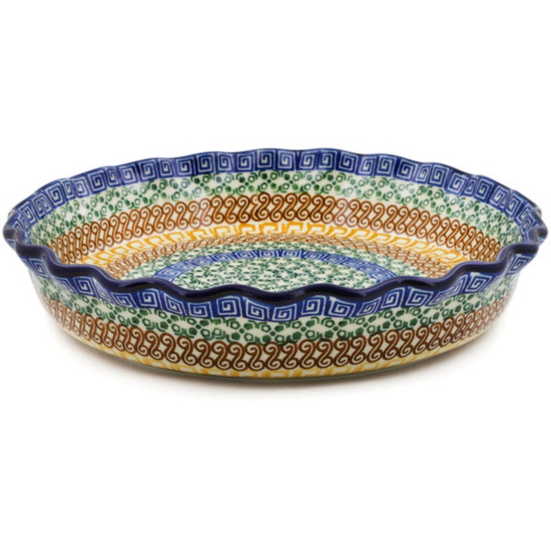 Polish Pottery 10 Fluted Pie Dish Grecian Sea