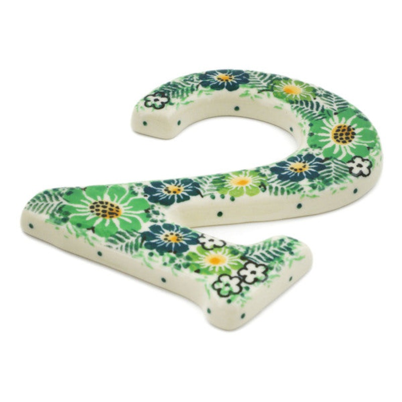 Polish Pottery House Number TWO (2) Green Wreath UNIKAT