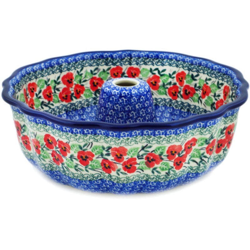 Polish Pottery 10 Cake Mould Red Pansy