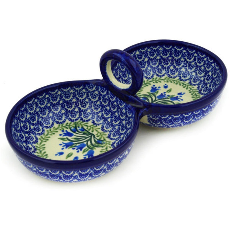 Polish Pottery 10 Condiment Dish Feathery Bluebells