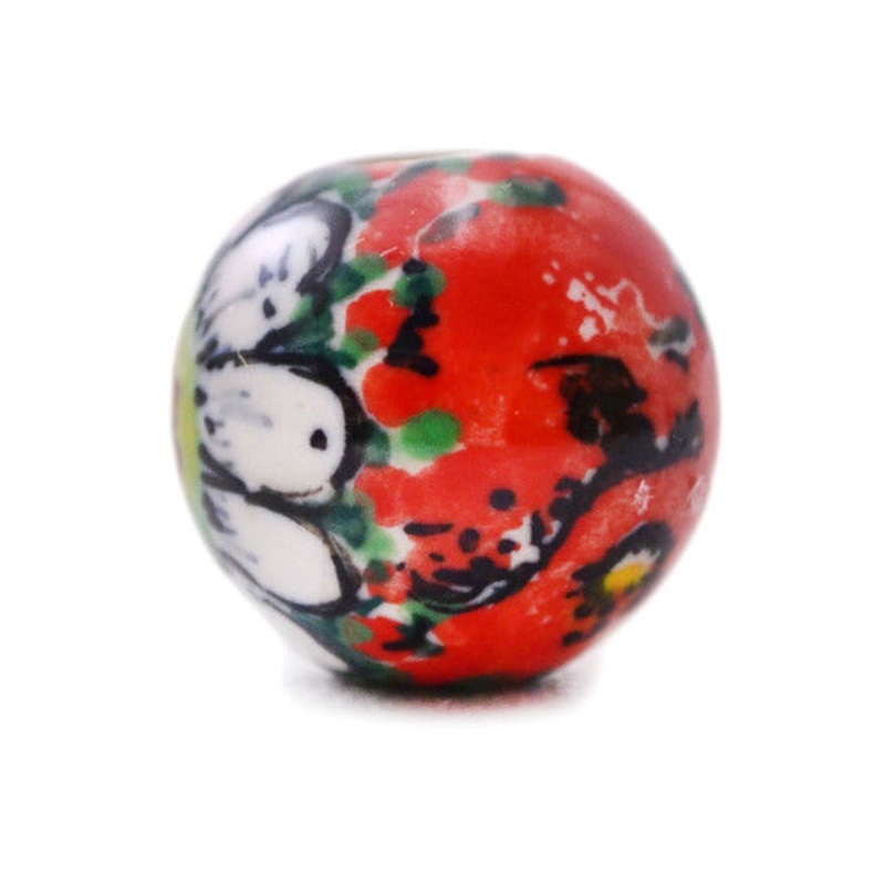 Polish Pottery -inch Bead Sweet Red Petals UNIKAT