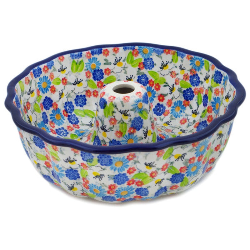 Polish Pottery 10 Cake Mould Anemone Flower Garden UNIKAT