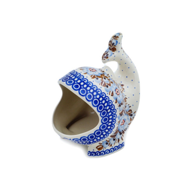 Polish Pottery Salt Cellar, Salt Pig, Sponge Holder, Whale Brown And Blue Beauty UNIKAT
