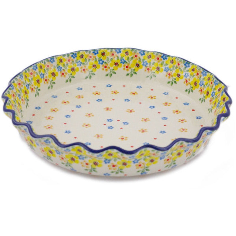 Polish Pottery 10 Fluted Pie Dish Country Spring