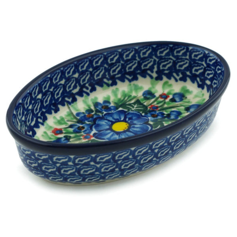 Polish Pottery 6 Condiment Dish Blue Bud Delight UNIKAT