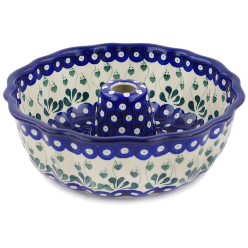 Polish Pottery 10 Cake Mould Bleeding Heart Peacock