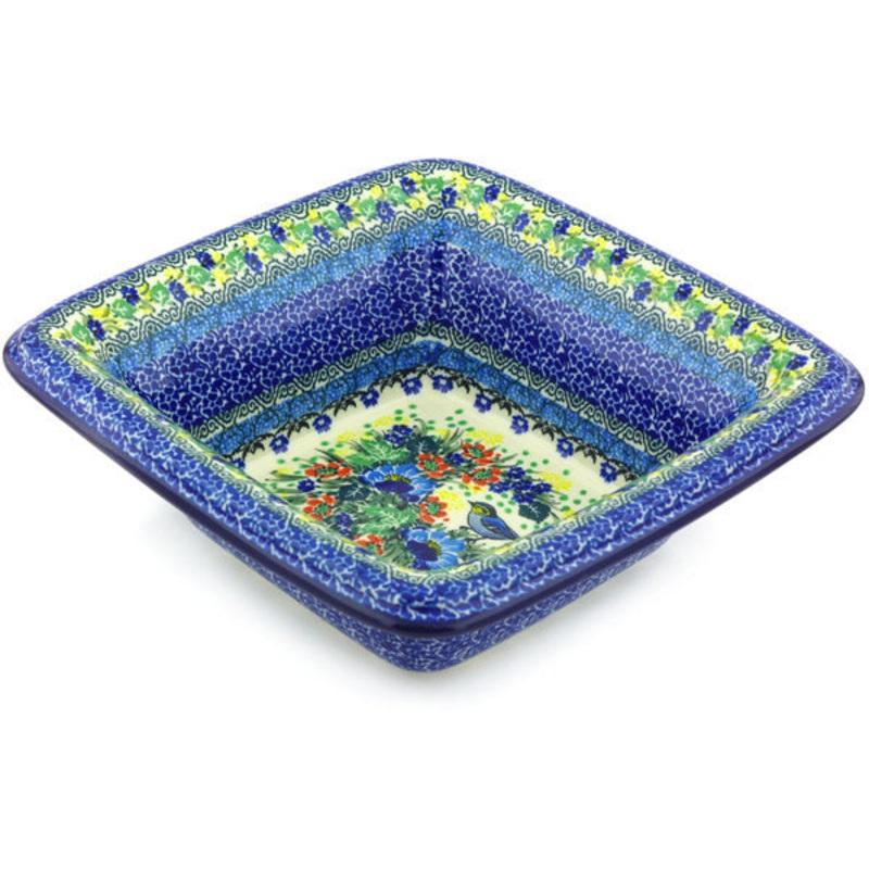 Polish Pottery 10 Bowl Blue Bird Solo UNIKAT