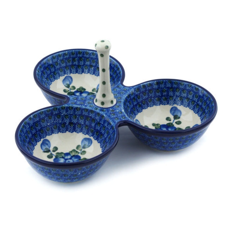 Polish Pottery 10 Condiment Dish Blue Poppies