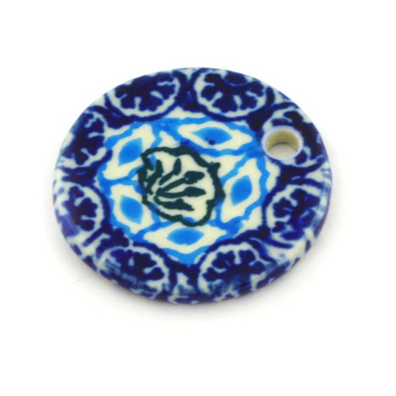 Polish Pottery 1 Circle Pendant Aztec Eyes