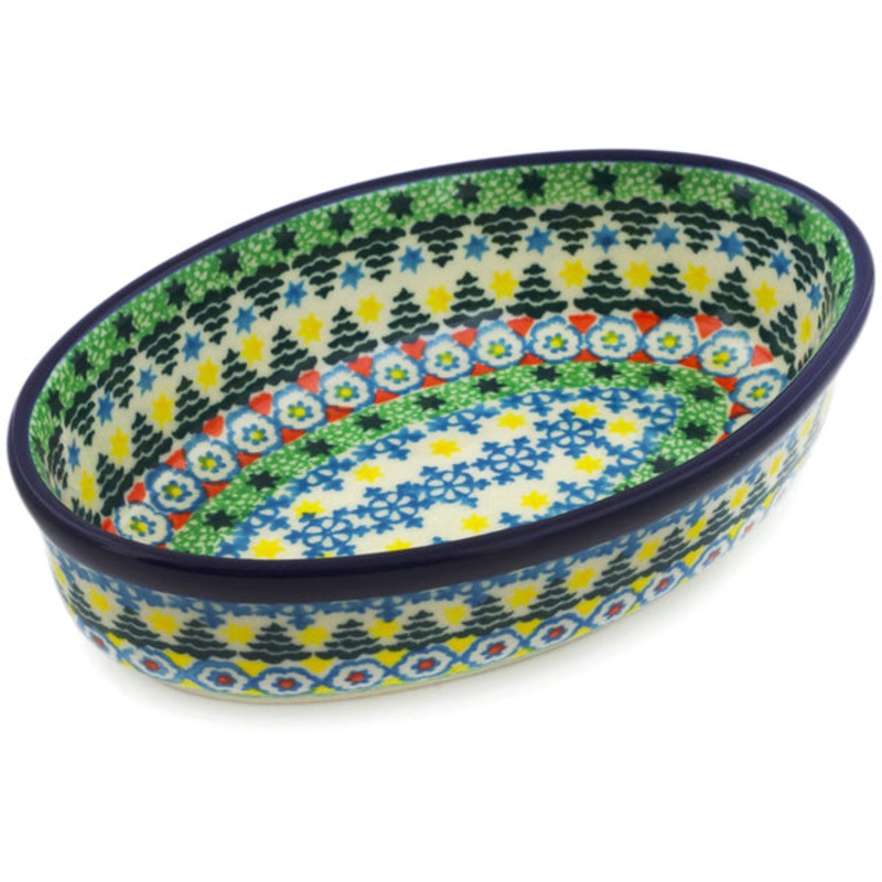 Polish Pottery 6 Condiment Dish Christmas Forest UNIKAT