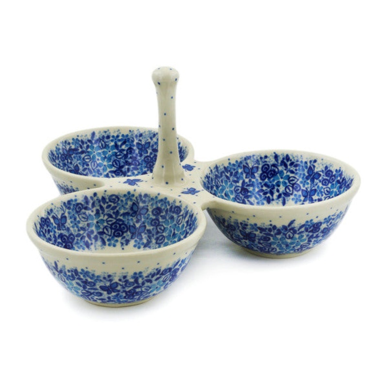 Polish Pottery 10 Condiment Dish Delicate Blue UNIKAT