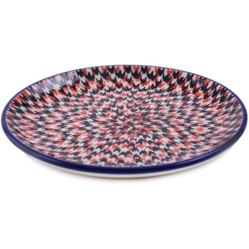 Polish Pottery Toast Plate Red Houndstooth