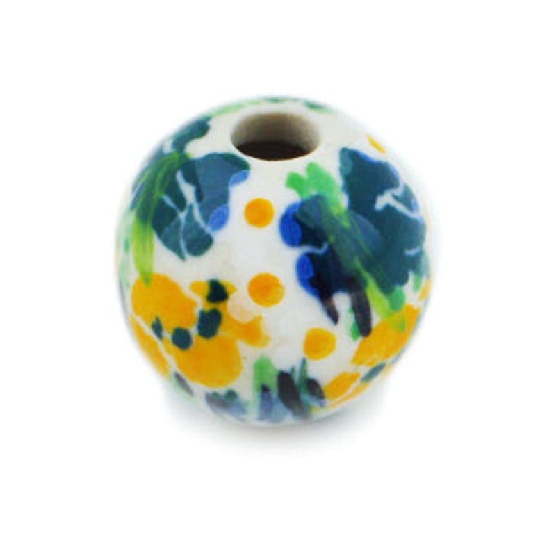 Polish Pottery -inch Bead Peaceful Garden UNIKAT