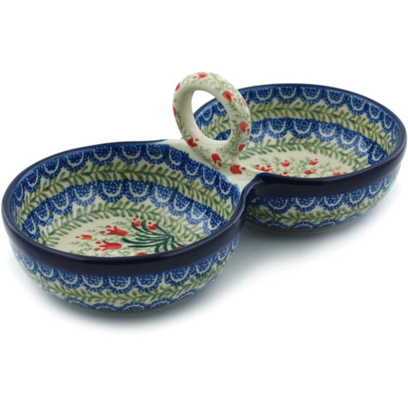 Polish Pottery 10 Condiment Dish Crimson Bells