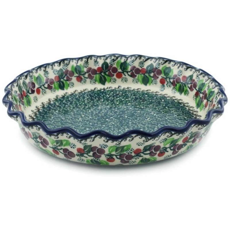 Polish Pottery 10 Fluted Pie Dish Berry Garland