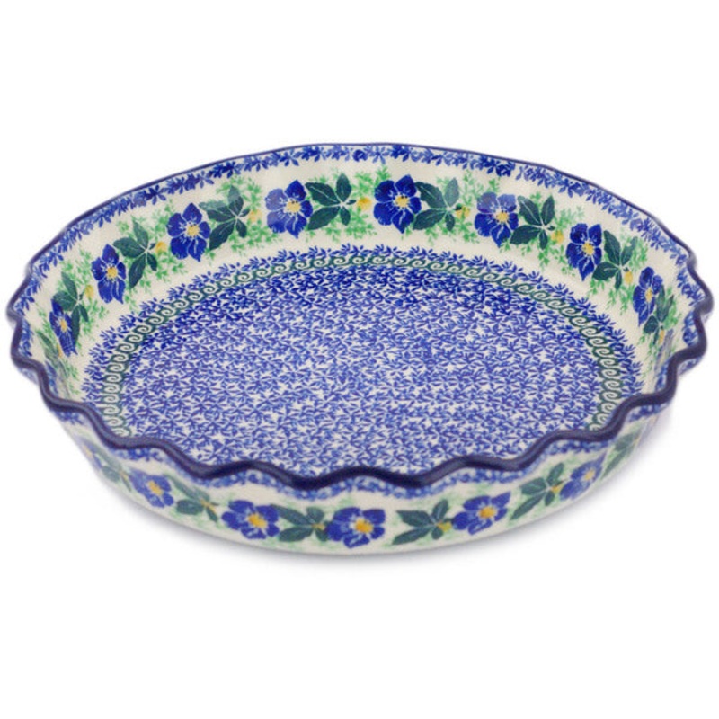 Polish Pottery 10 Fluted Pie Dish Infinity Flower