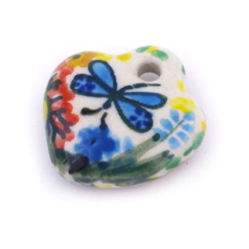 Polish Pottery 1 Heart Pendant Garden Delight UNIKAT
