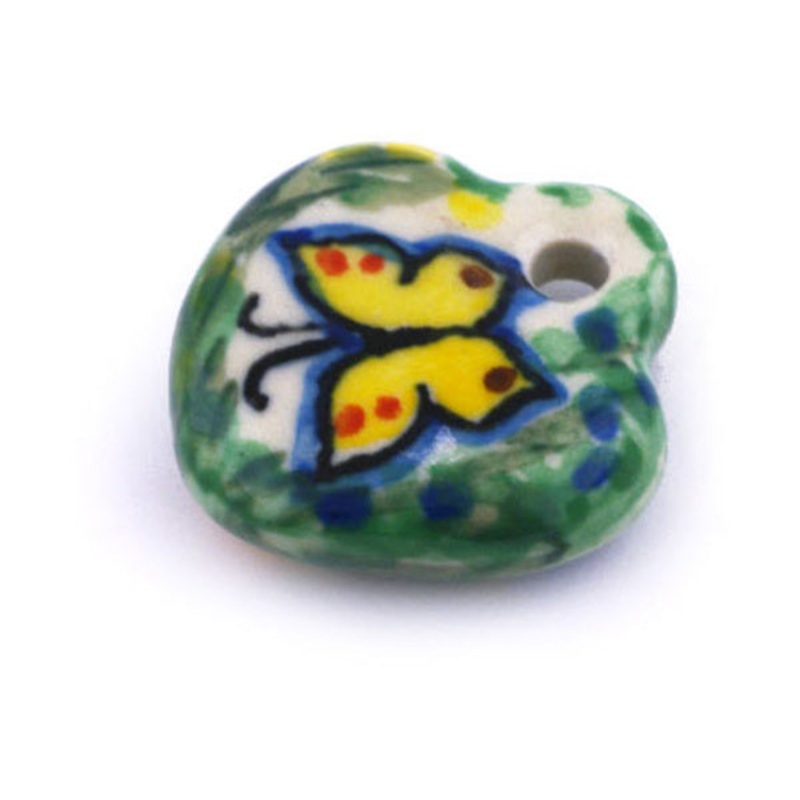 Polish Pottery 1 Heart Pendant Spring Garden UNIKAT
