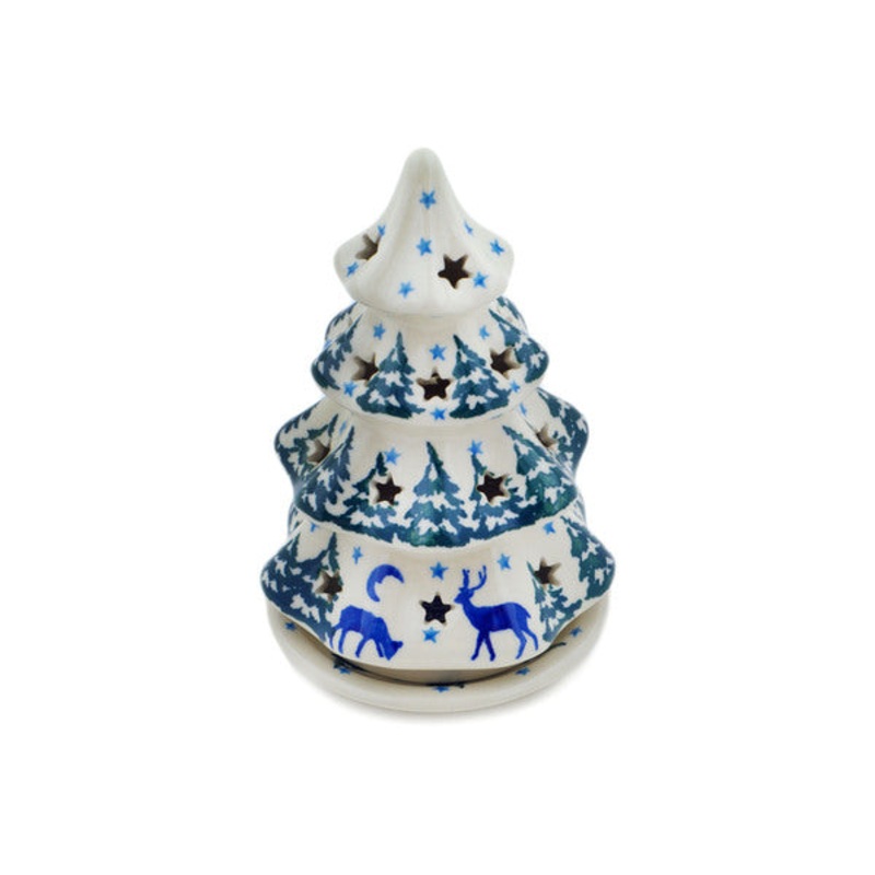 Polish Pottery 6 Christmas Tree Candle Holder Quiet Forest
