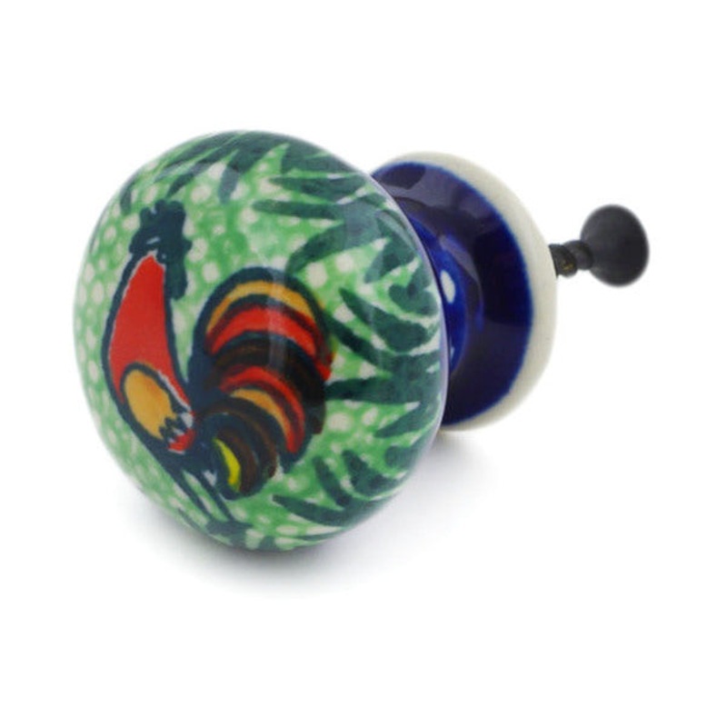 Polish Pottery Drawer knob 1-3/8 inch Rooster Parade UNIKAT