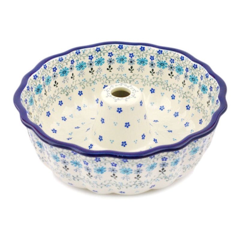 Polish Pottery 10 Cake Mould Baby Blue Garden