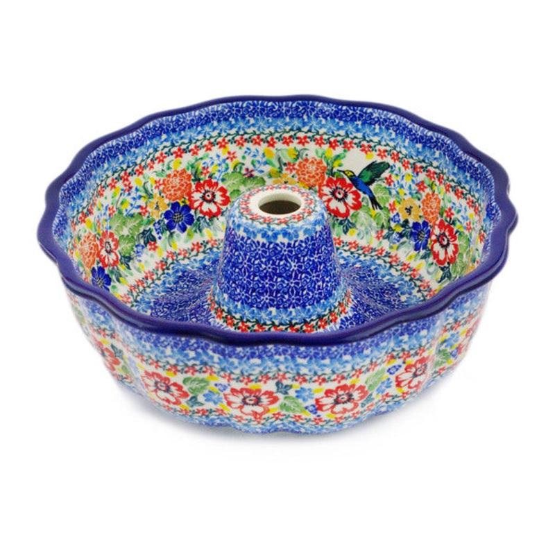 Polish Pottery 10 Cake Mould Hummingbird Meadow UNIKAT