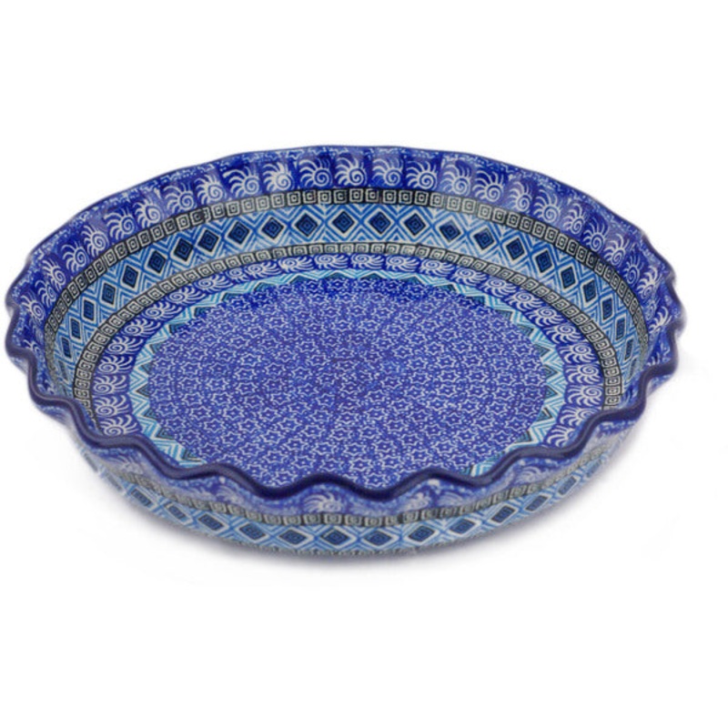 Polish Pottery 10 Fluted Pie Dish Aztec Sky