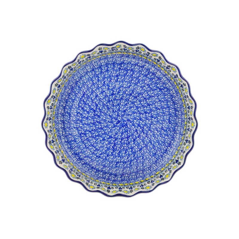 Polish Pottery 10 Fluted Pie Dish Glorious Daisy Blue