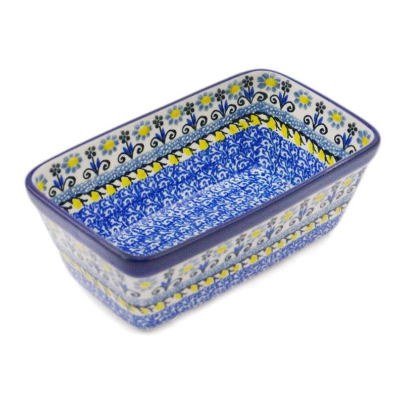 Polish Pottery Mini loaf pan Glorious Daisy Blue