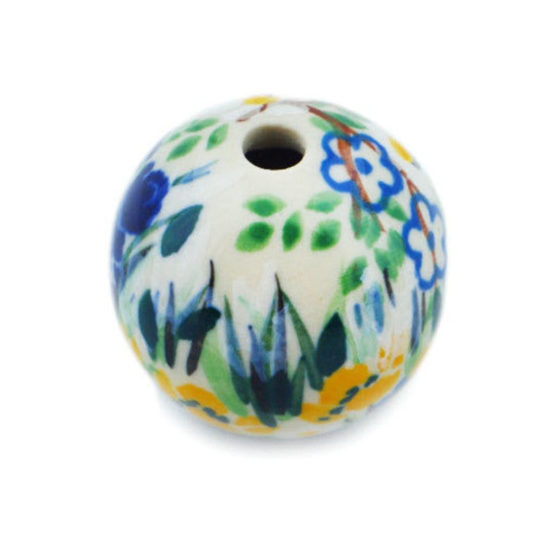 Polish Pottery 1 Bead Peaceful Garden UNIKAT