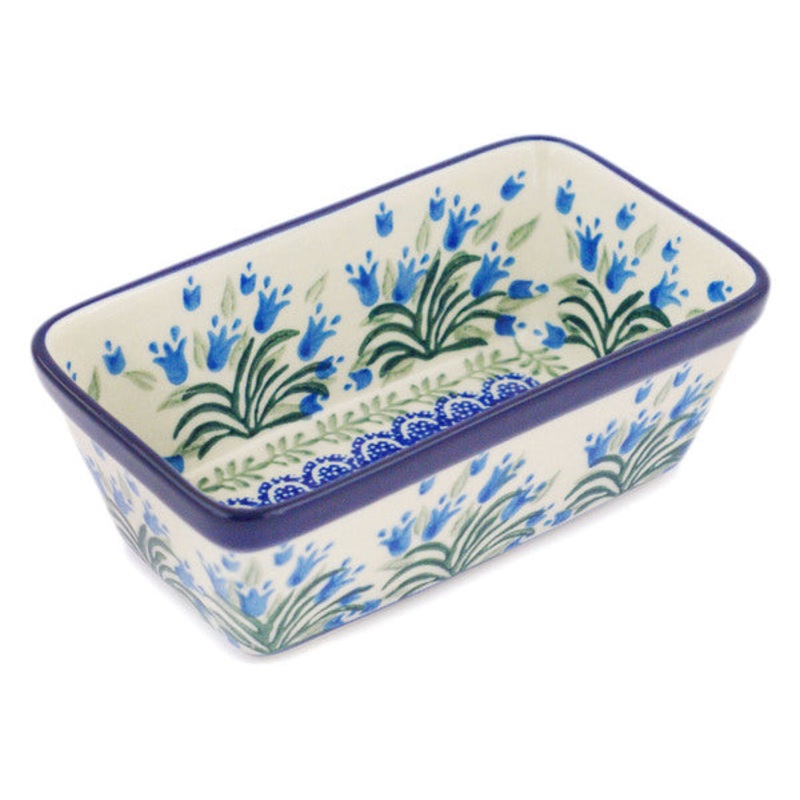 Polish Pottery Mini loaf pan Feathery Bluebells