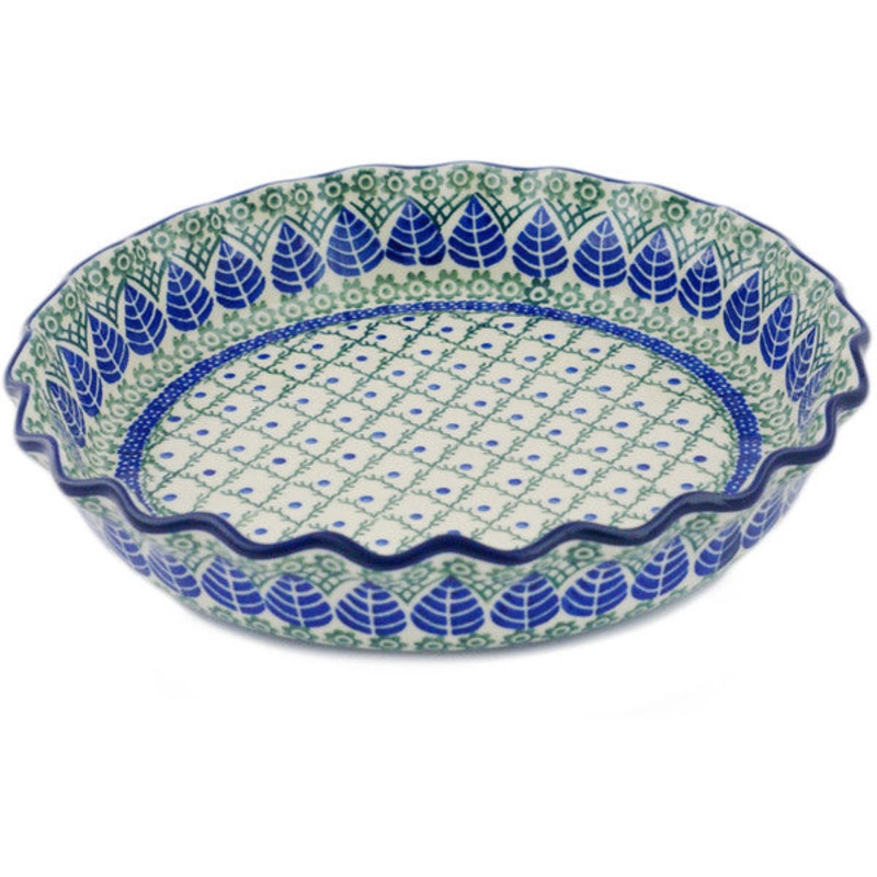 Polish Pottery 10 Fluted Pie Dish Blue Alpine