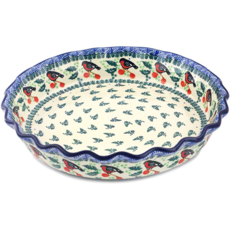 Polish Pottery 10 Fluted Pie Dish Holly Robin